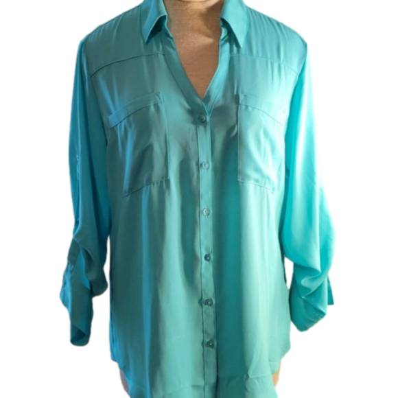 Express Tops - WOMENS - EXPRESS - THE PORTOFINO SHIRT LIGHT BLUE SIZE LARGE - NWOT